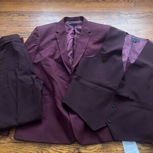 ASOS DESIGN Men's Burgundy 3-Piece Slim Fit Suit Jacket Vest Trousers 46R 38x32